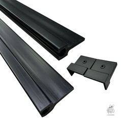 Schwarze, zweigeteilte Befestigungsschiene aus Plastik mit passenden Ecken f�r Hecksch�rzen.