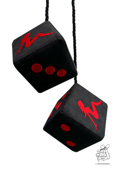 W�rfel schwarz mit Pin Up Stick in rot