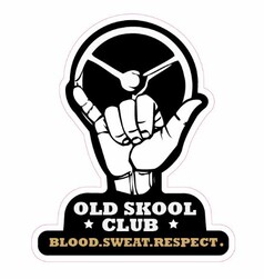 DTS Aufkleber: Hand mit Lenkrad und Schriftzug "OLD SKOOL CLUB BLOOD.SWEAT.RESPECT."