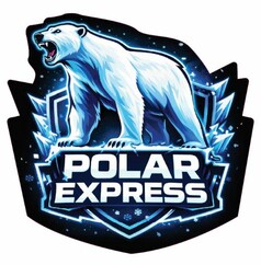 Aufkleber mit einem stehenden Eisb�ren und dem Schriftzug "Polar Express" auf blauem Hintergrund.