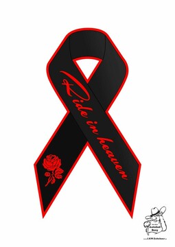 Aufkleber Trauerschleife <br />
"Ride in heaven"