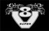 Wei�es V8 SUPER Logo mit gekr�nten Greifk�pfen auf schwarzem Hintergrund.