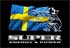 Schwedische Flagge in Blau-Gelb mit wei�em Scania Greif-Logo und dem Text "SUPER ENERGY & POWER".