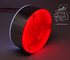 Rundes LED-Spiegellicht mit roter, gerippter Linse und gl�nzendem Geh�use. Leuchtet rot mit einem wei�en Lichtrand.