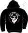 Schwarze Kapuzenjacke mit wei�em "OLD SKOOL CLUB" Aufdruck, Hand am Lenkrad und "BLOOD SWEAT RESPECT" Schriftzug.