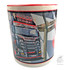 Rot-wei�e AST Tasse mit detailliertem Aufdruck eines schwarzen Scania LKWs und Wegweiser.
