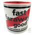 Wei�e Tasse mit roter Innenseite und schwarzem Rand. Aufschrift: fast faraway good, LONG DISTANCE HAULAGE.