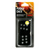 Verpackter schwarzer Duftw�rfel Funky Dice Vanille mit silbernen Punkten in Blisterverpackung.