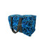Gro�e Reisetasche aus D�nisch Pl�sch in Blau mit schwarzem Muster und schwarzen Tragegriffen.