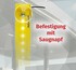 Gelbe AR LED Lichtleiste mit leuchtenden LEDs und Saugnapf. Text: Befestigung mit Saugnapf.