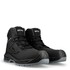 Schwarze BRYNJE Sicherheitsschuhe aus Mikrofaser mit grauer Sohle. Logo "BRYNJE" auf den Schuhen.