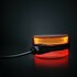 Runde LKW-Spiegelleuchte mit rotem und orangem Licht, schwarzem Kabel und schwarzem Geh�use.